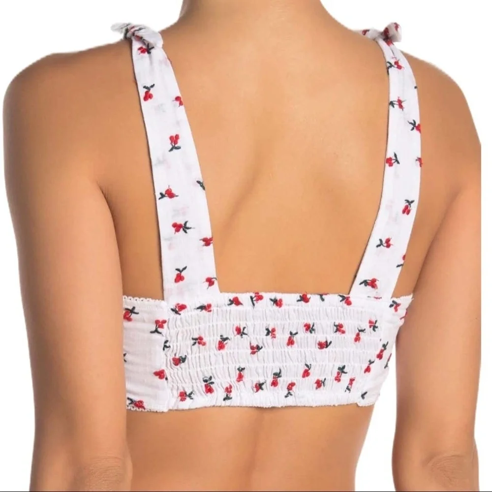 Free People Bralette Top White Cherry Embroidery‎ Sweetheart Neck Medium New